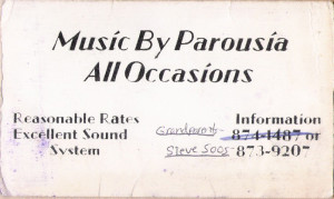  Parousia's 1st Business Card 1977