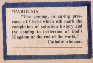 The name Parousia was decided on at our 1st Band Meeting June 30th1975
