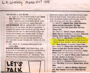 LA Weekly Band Listing. March 1988