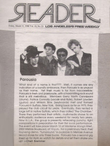 LA Reader- Review of Parousia March 11, 1988