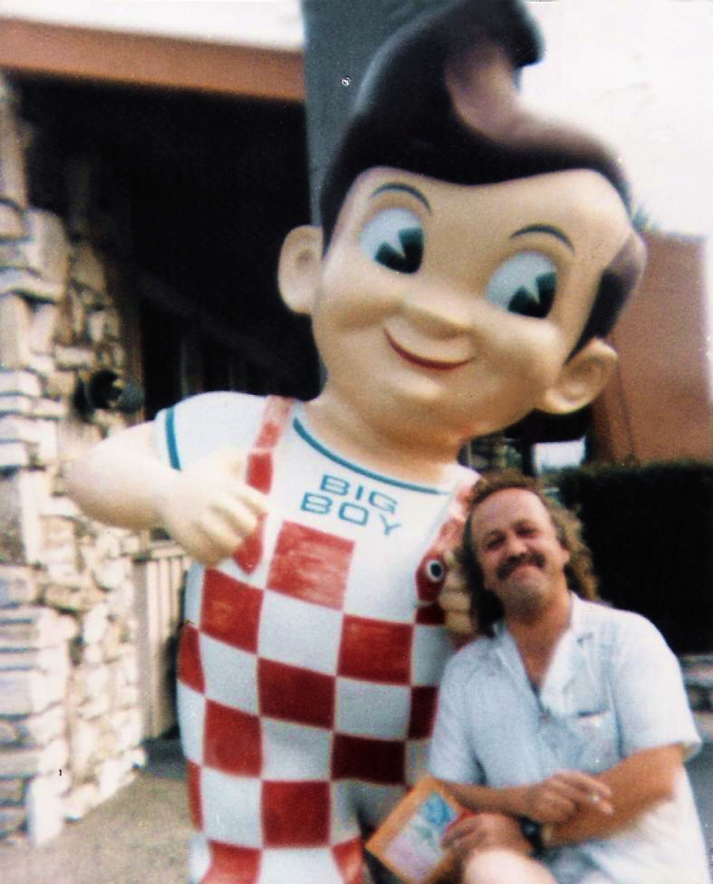 Colin Hilbourne. Parousia Manager from 1985-1988 Posing with Bob of Bob's Big Boy, Culver City, CA.