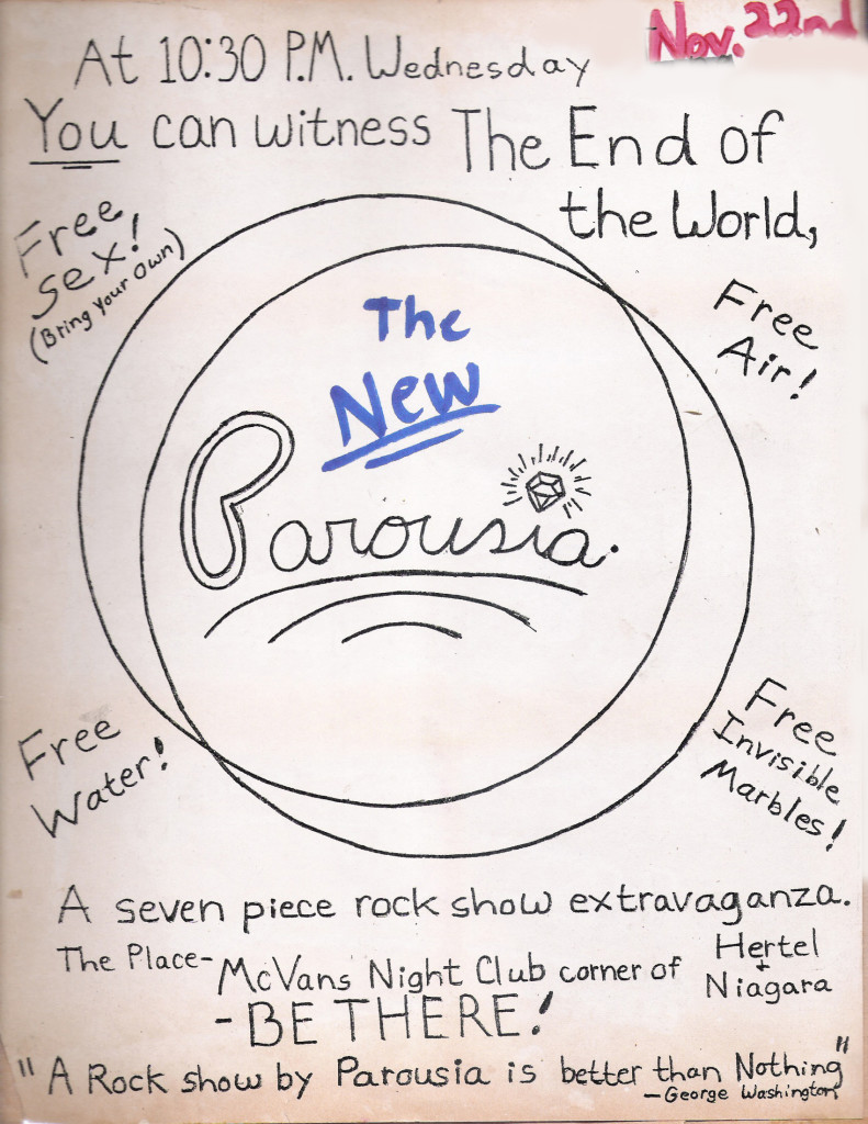 Parousia at McVans - First show at McVans 11.22.1978 Classic Low-Tech Flyer