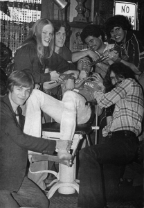 Patt Conolly, Kim Watts, Dave Maltbie, Garth Huels, Bob Lowden - Parousia photo session (Kim's basement) July 1979