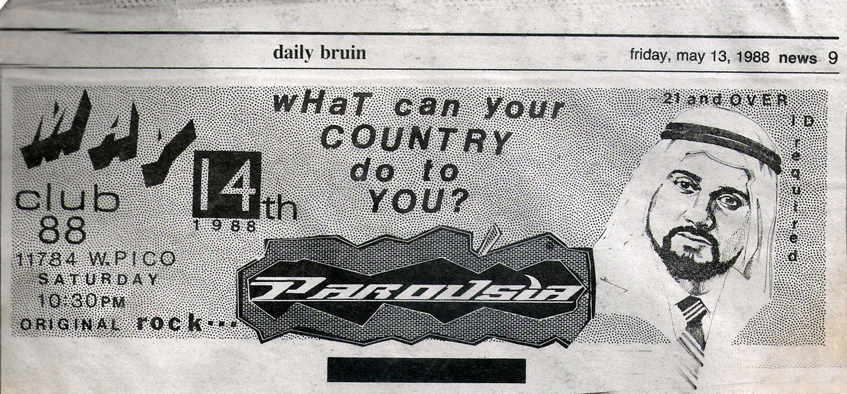 UCLA Daily Bruin - PAROUSIA debut at CLUB 88, Los Angeles, CA. May 14, 1988